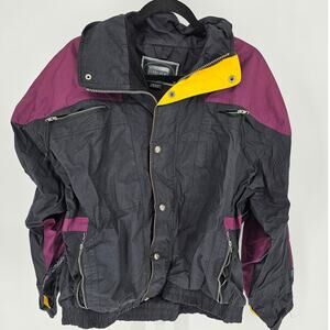Vtg Sierra Sport ski jacket Mens Sz XL black purple yellow color-block design